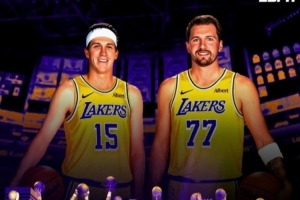 承紫金荣光!ESPN海报:十二大名宿托举东里组合开启湖人新时代